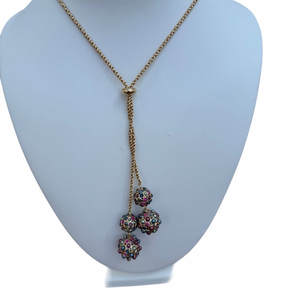 Charter Club 42” Gold Tone Lariat Necklace Multicolor Rhinestone Long Drop Y - Picture 10 of 15